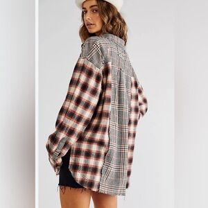 Free People We The Free Cotton Wildfire Plaid Top Boho Fall Barn Chore Oversized